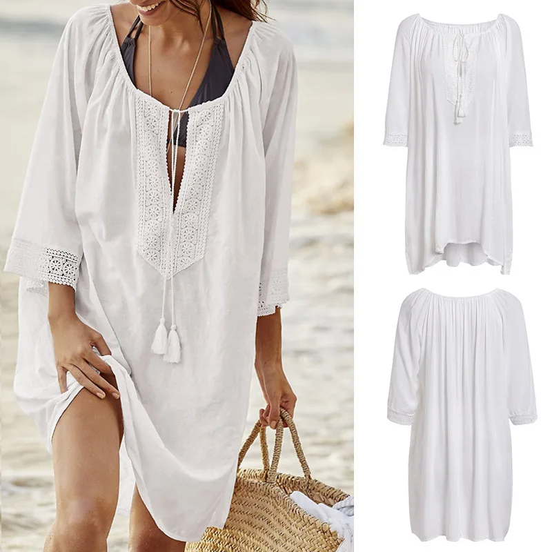 Купальник женский однотонный пляжная одежда мини-платье 2019 | Женская