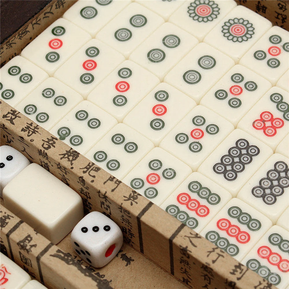 Portable Chinese Numbered Mahjong Set 144 Tiles Mah-Jong Toy with Box Party Gambling Game Board Entertainment | Спорт и развлечения