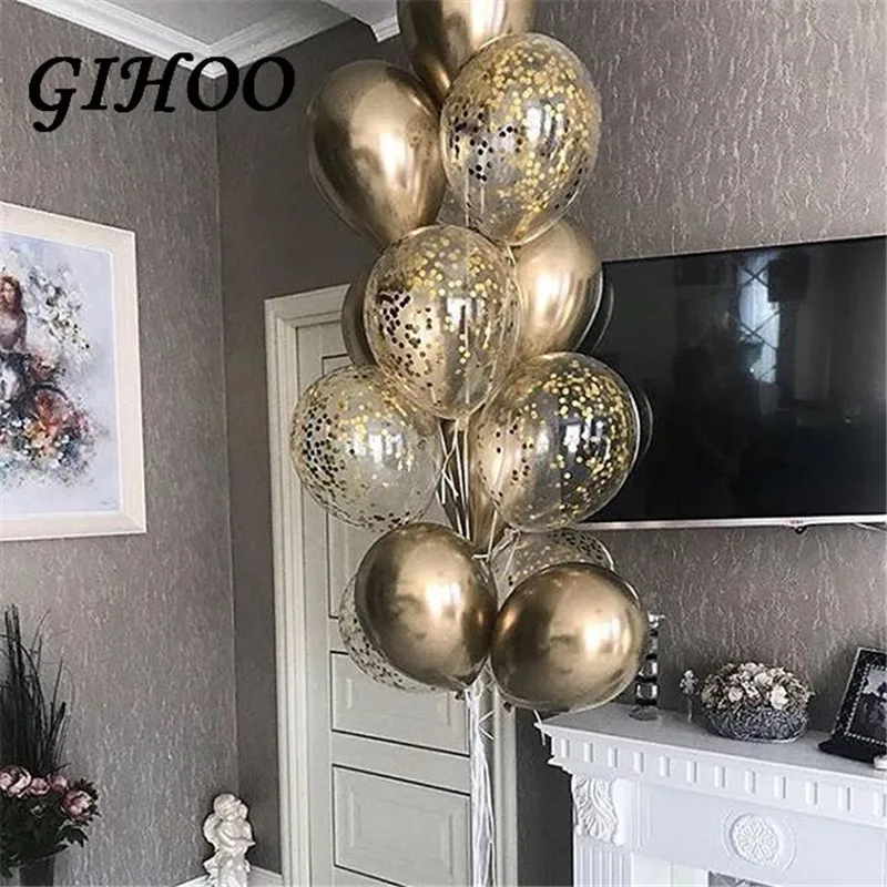 GIHOO 9 шт. 12 дюймов золотые шары конфетти латексные с днем рождения на свадьбу День