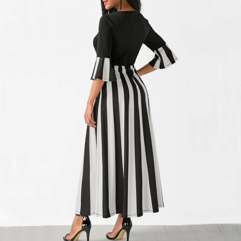 Платье женское с принтом V-образным вырезом и длинным рукавом осень 2018 | Женская