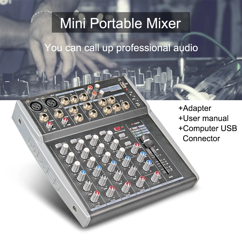 XTUGA MX8 8 Каналы 3-полосный аудио музыкальный микшер микшерный пульт с USB XLR линии Вход 48В Мощность для Запись для ди-Джея свет для сцены парти