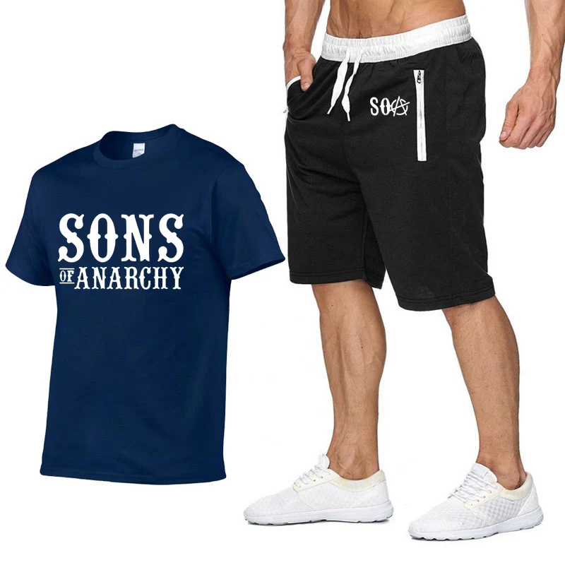 805 SOA Sons of Anarchy, футболки, штаны, костюм, спортивная одежда, летняя мужская футболка, SAMCRO, высокое качество, хлопок, хип-хоп, Harajuku, короткий рукав - Цвет: 805