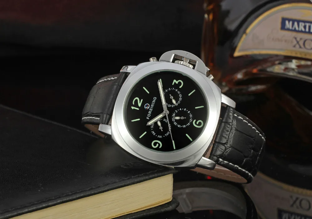 FORSINING Мужские часы с кожаным ремешком большой чехол модные повседневные мужские