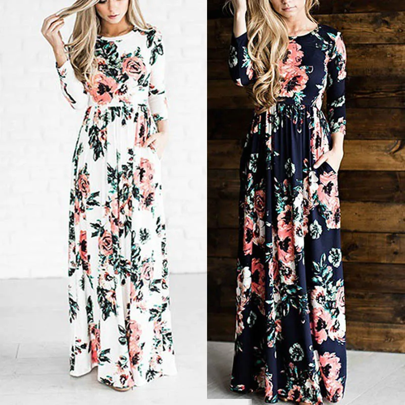 Bella Philosophy 2019 Spring Floral Print Boho Beach Women Long Dress Evening Party Sundress Large size Ankle Length | Женская одежда
