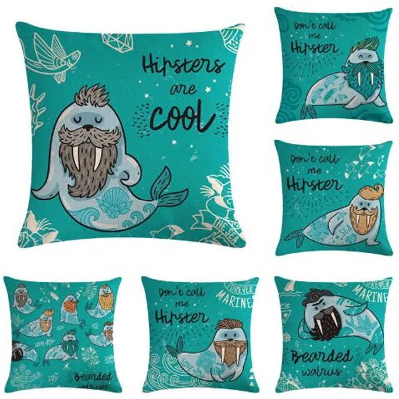 

45cm*45cm Cute cartoon animal little seal design linen/cotton throw pillow covers couch cushion cover home decorative pillows