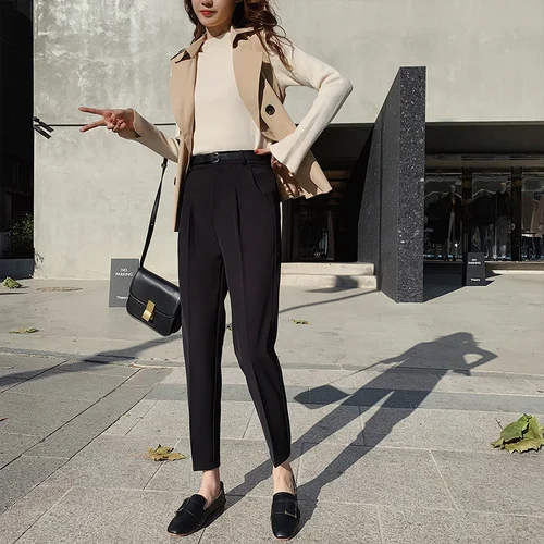 Женские прямые брюки Pantalon черные белые синие повседневные карандаш с высокой