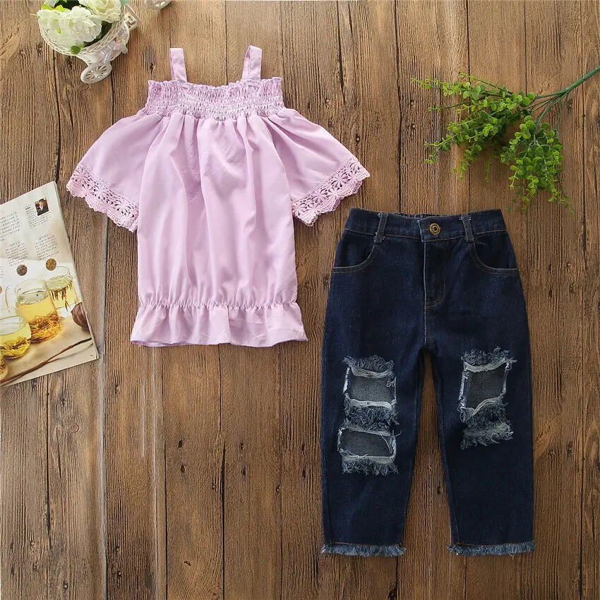 IMCUTE/Детская летняя модная одежда комплект из 2 предметов розовая футболка с