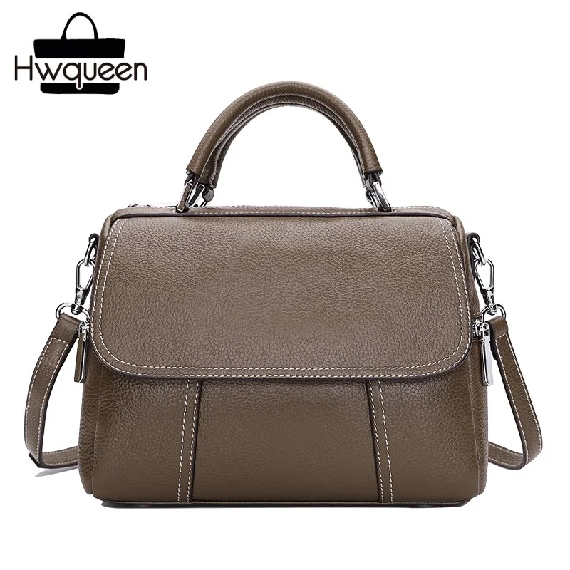 Stylish Genuine Leather Zipper Closure Female Boston Purse Soft Cowskin Lady Flap Pocket Handbag Shoulder Messenger Bag | Багаж и сумки