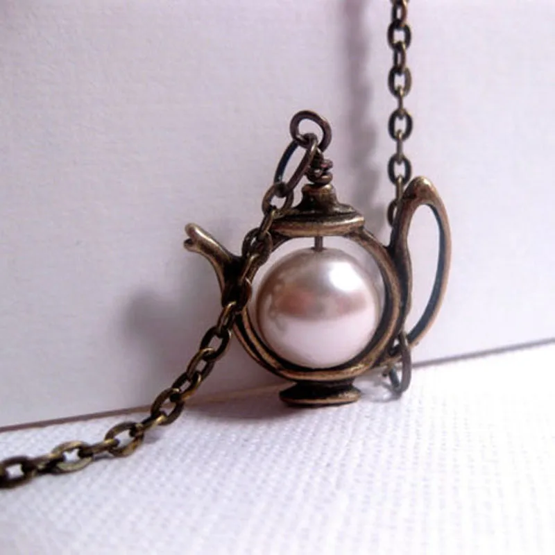 Лучший Друг Жемчужное Ожерелье Чайник Подвеска Ожерелья для Женщин Серебряные