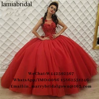 red sweet 16 ball gown quinceanera dresses 2019 masquerade vintage lace 3d floral girl birthday prom party gowns
