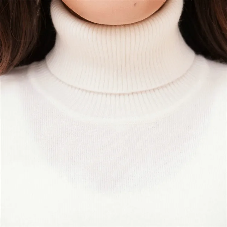 

new arrival 100%goat cashmere turtleneck thread knit women fashion solid slim pullover sweater white 3color S-2XL