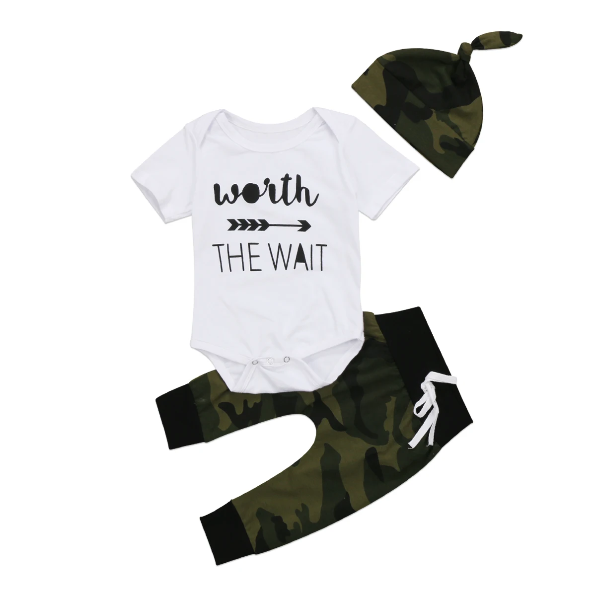 3Pcs Summer Newborn Baby Boy Casual Outfits Short Sleeve O-neck Tops Cotton Romper+Camouflage Pants Hat Set 3PCS |