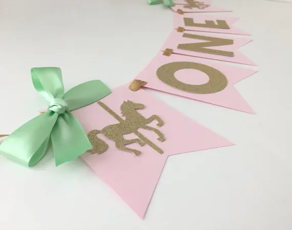 Индивидуальная Карусель лошадь День Рождения Вечеринка высокий стул баннер для