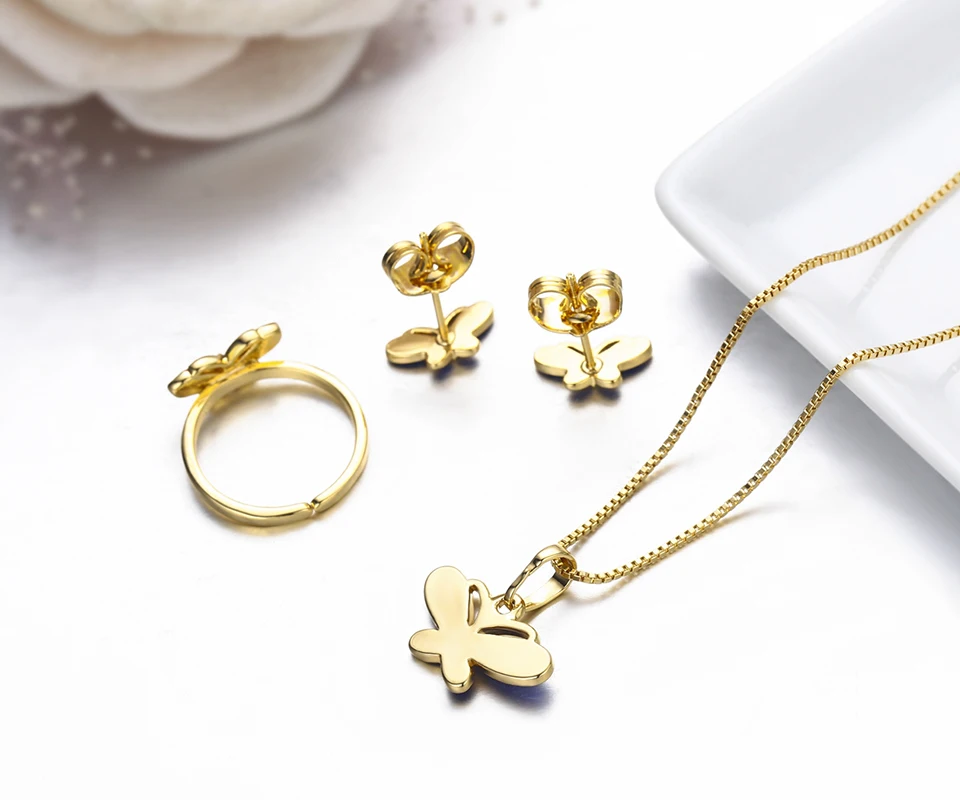 Комплект из колье серёг и кольца с подвеской бабочкой|jewelry sets|necklace earrings ringnecklace