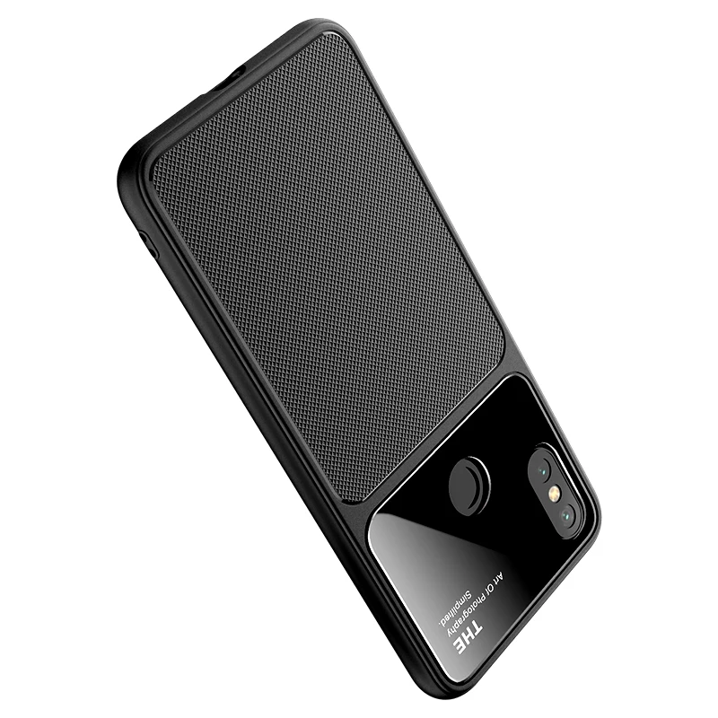 Lenuo TPU + Glass case for Xiaomi Mi A2 6X Soft Silicone Tempered glass Shockproof 3D Diamond pattern shell Cover For |