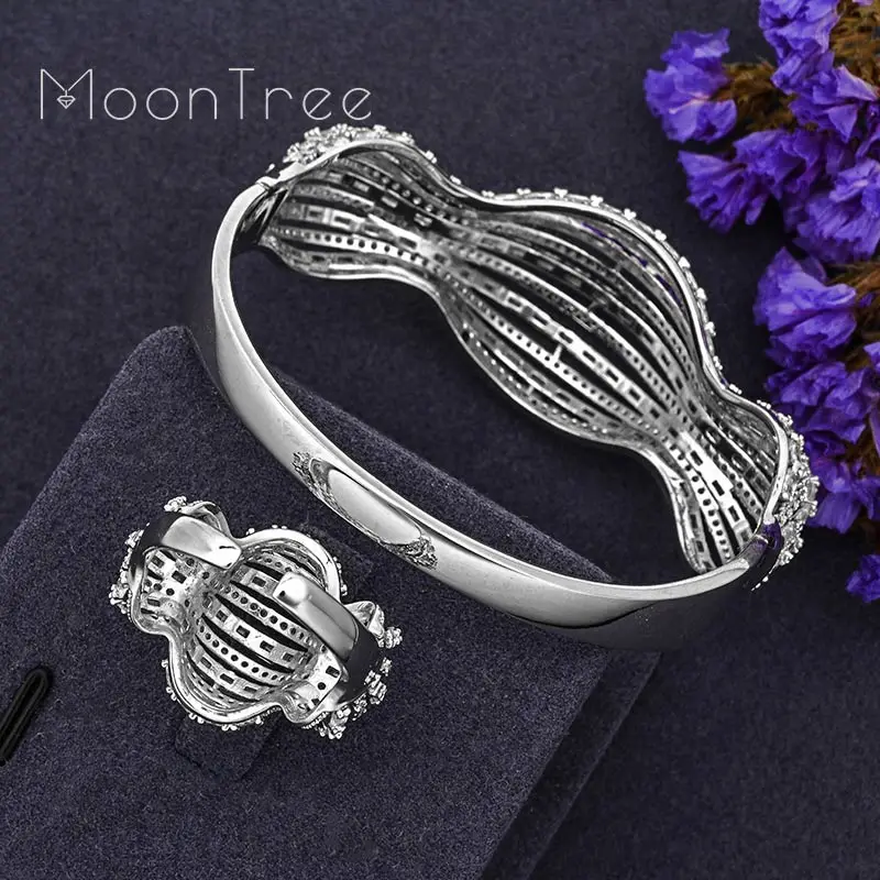 MoonTree полые Роскошные линии супер AAA кубического циркония ювелирные наборы для женщин любителей помолвки вечерние подарки ручные аксессуары