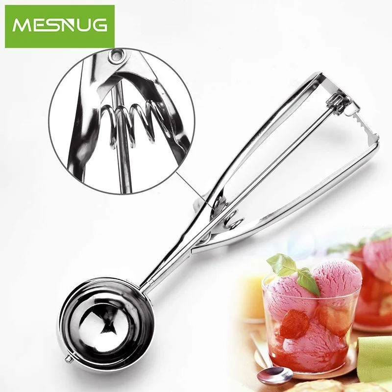 MESNUG Multi-purpose Stainless Steel Ice Cream Scoop Ergonomic Comfort Handles Hands-Free Food Release Cookie Ice Cream Scoop