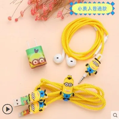 Minions Модный милый мультяшный usb-кабель, защита для наушников, набор с кабелем, стикеры для намотки, Спиральный шнур, протектор для iphone 5, 6, 6s, 7 plus, 8 - Цвет: Minions