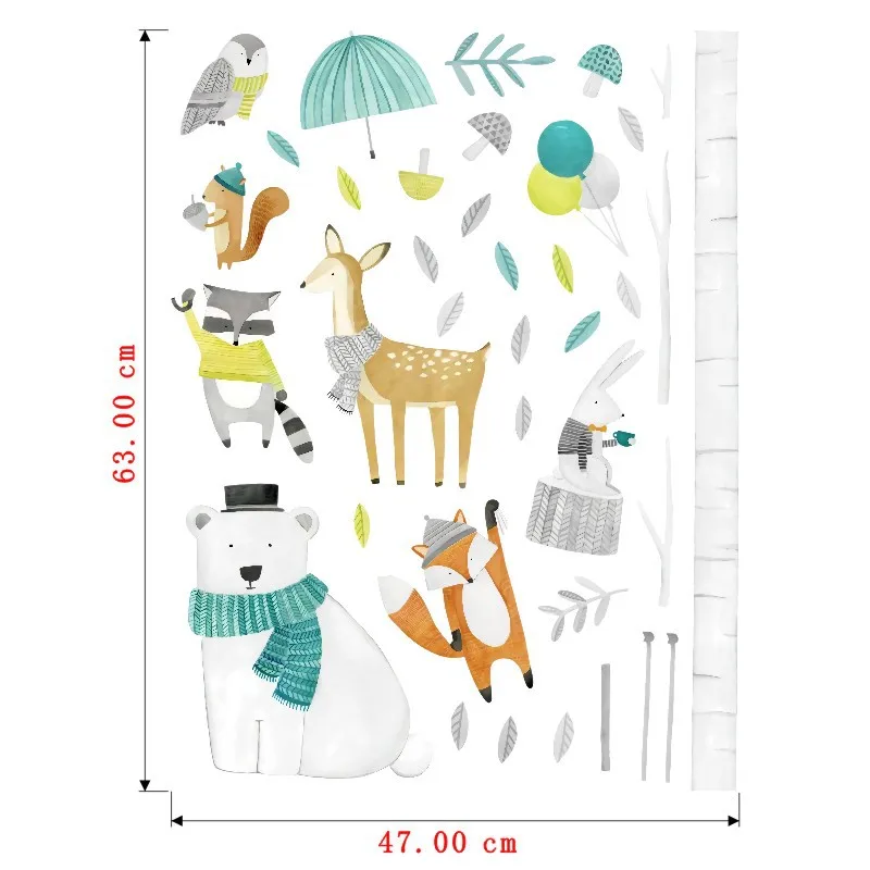 

Tofok Ins Forest Animal Wall Sticker Home DIY Decor Deer Rabbit Kids Room Decals Nordic Style Removable Dorm Nursery Wallpaper