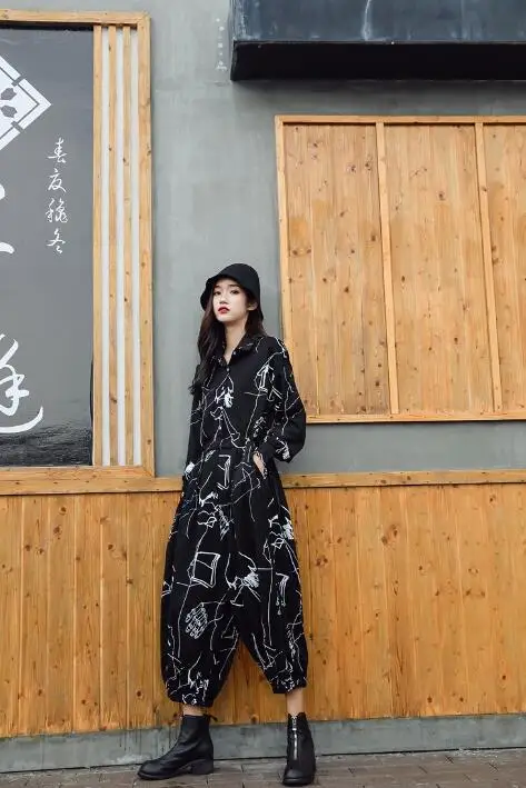 

High waist jumpsuit female 2020 new women's hip hop loose loose workwear wide leg pants nine pants long jumpsuit S-L