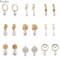 2019 trendy korean gold pearl earrings for women girl statement irregular simulated pearl dangle earring wedding fashion jewelry