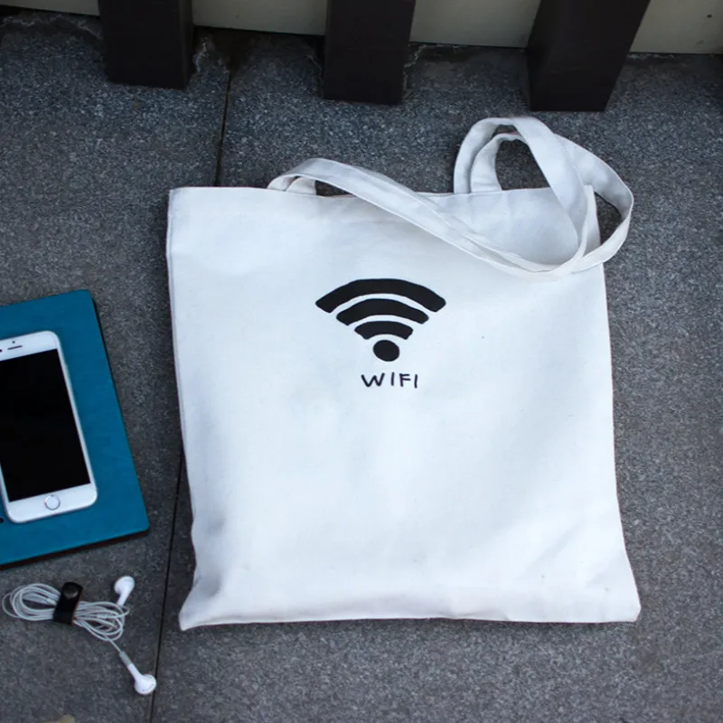 Женские сумки Холщовая Сумка-тоут с Wifi узором белые для путешествий женские