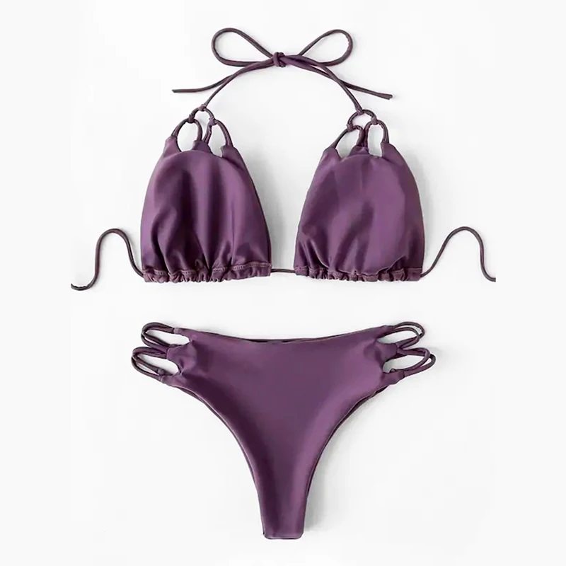 Женский купальник-Бикини на завязках однотонный бразильский купальник с