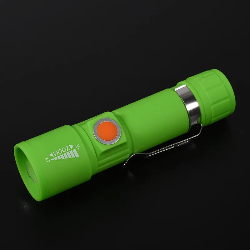 Coba мини-фонарик светодиодный usb Перезаряжаемый встроенный аккумулятор водонепроницаемый тактический фонарик пластиковый чехол с зажимом для ручки из нержавеющей стали - Испускаемый цвет: green