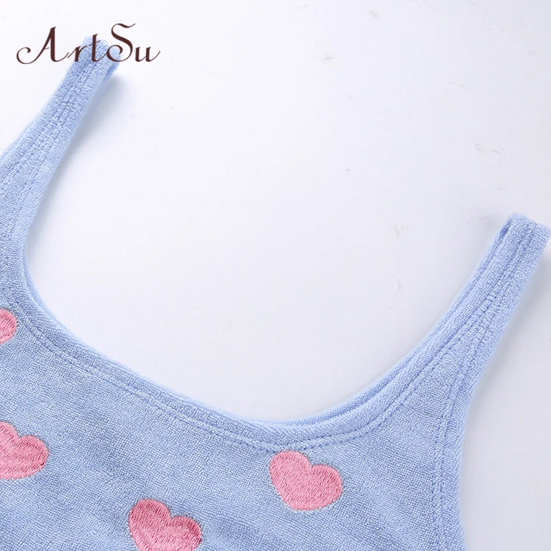 Кроп Топ женский с вышивкой в виде сердца без рукавов ASVE20604|Майки| |