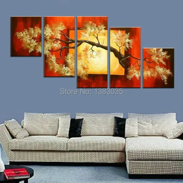Ручная Роспись 5 Шт. Стены Искусства Ветви Деревьев Современная Живопись Маслом