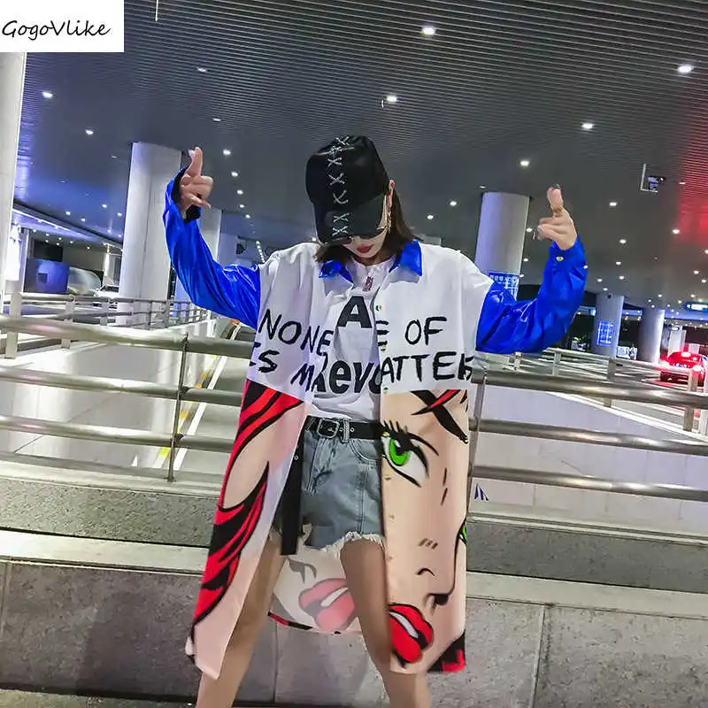 Мультфильм печати рубашки для мальчиков блузка Harajuku женщин блузки оверсайз 2018