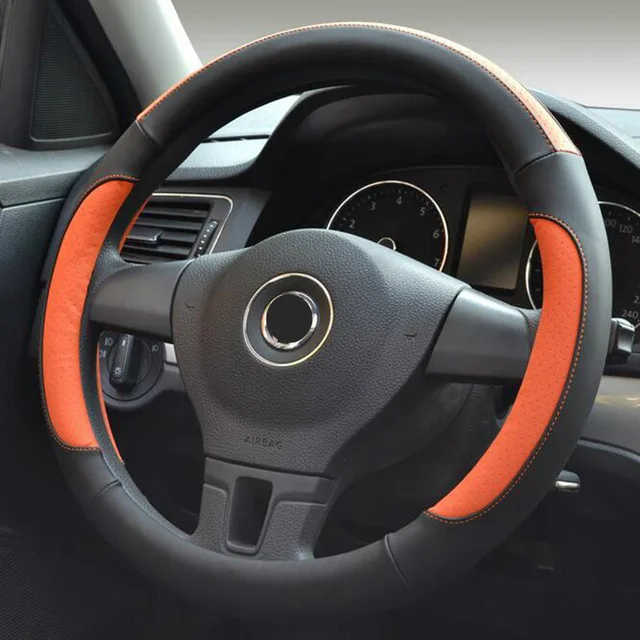 39-40cm orange Кожаное рулевое колесо крышка 35/36/37/38/39/40 см спортивный Стиль автомобильный чехол для укладки волос для VW Гол Polo, ford Mazda Kia hyundai - Название цвета: 39-40cm orange