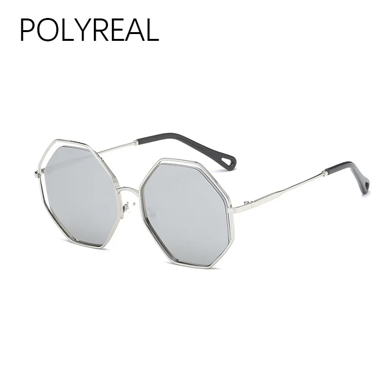 POLYREAL Новый Винтаж шестиугольник металлический каркас солнцезащитные очки Для