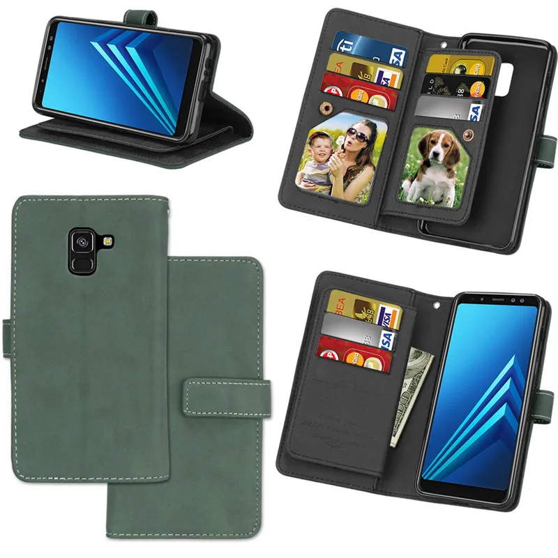 ArmyGreen Для Samsung Galaxy J3 J5 J7 A3 A5 A7 A6 A8 плюс J4 J6 J8 чехол роскошный кожаный девяти карт чехол-портмоне с откидной крышкой - Цвет: ArmyGreen