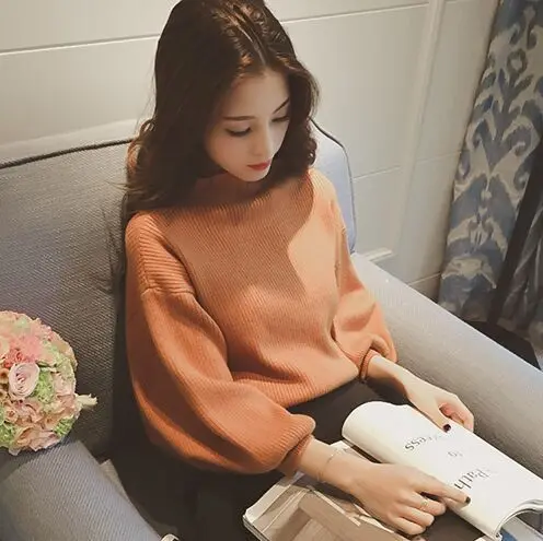 Turtleneck Winter Knitted Sweater Women Lantern Sleeve Loose Gray White Red Black Pullover Female Soft Warm Autumn Casual Jumper | Женская