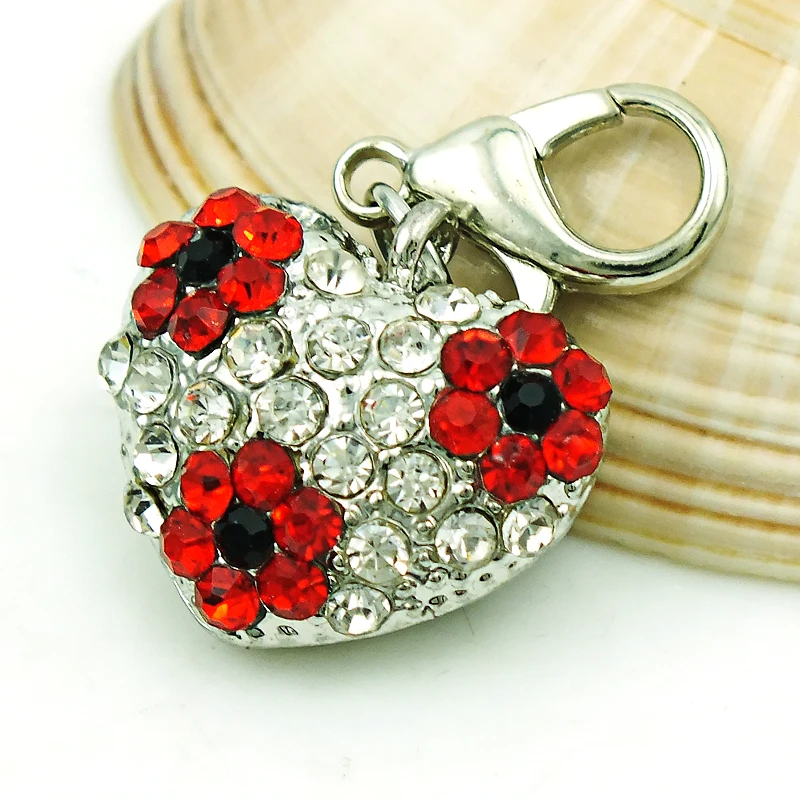 JINGLANG 50 pieces/Lot Charm With Lobster Clasp Dangle Rhinestone Peach Heart Pendants DIY Charms For Jewelry Making Accessories | Украшения