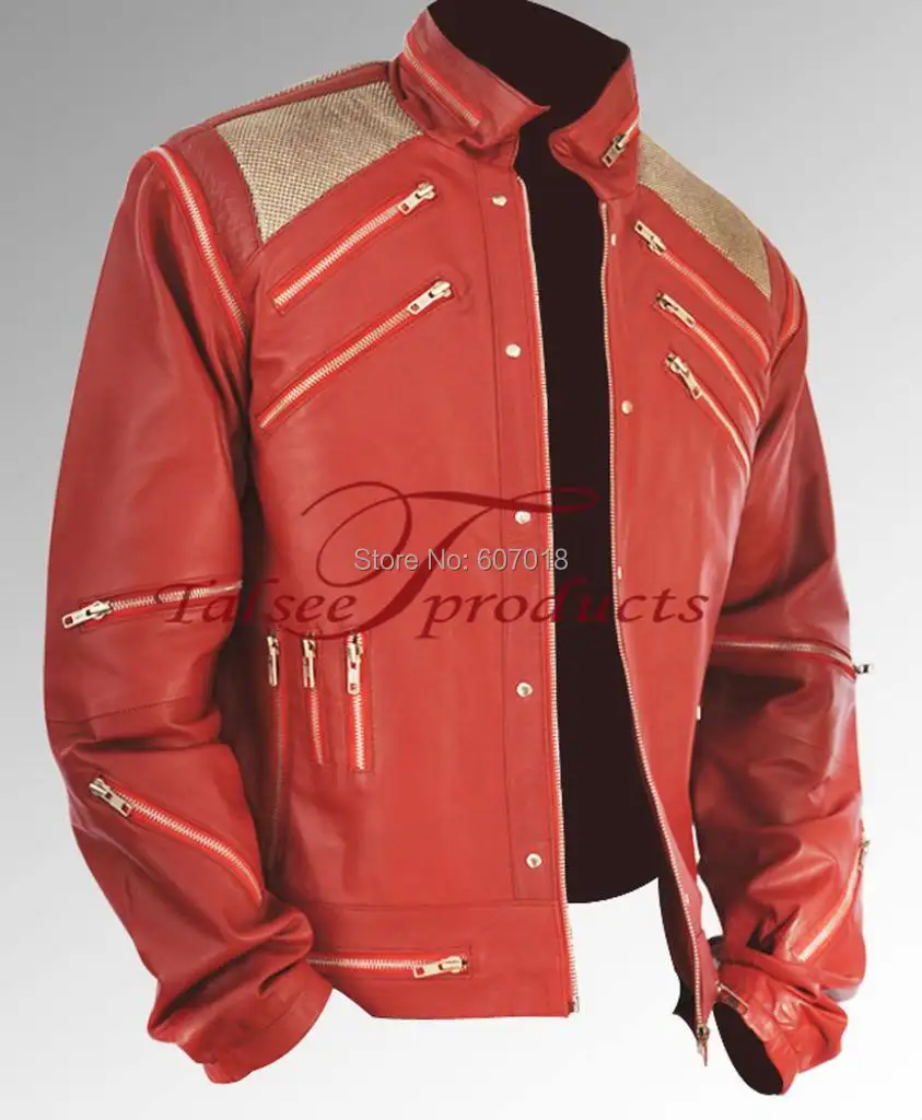 Rare Classic MJ MICHAEL JACKSON CUSTOM Classic Beat It MV Red Zipper Leather Jacket