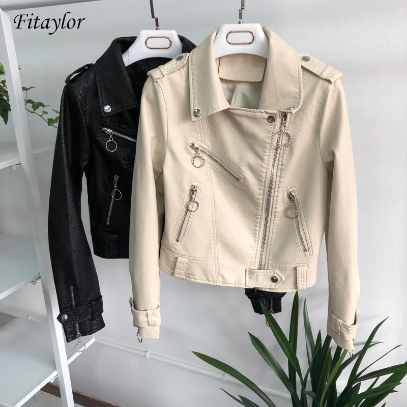 Fitaylor Весенняя новая куртка из искусственной кожи Модная мотоциклетная Короткая