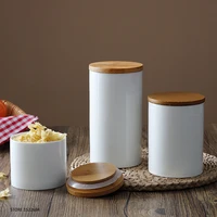 Home Porcelain Canisters Ceramic Jar Food Storage Self Sealing Container Airtight Bamboo Lid Three Size for Option