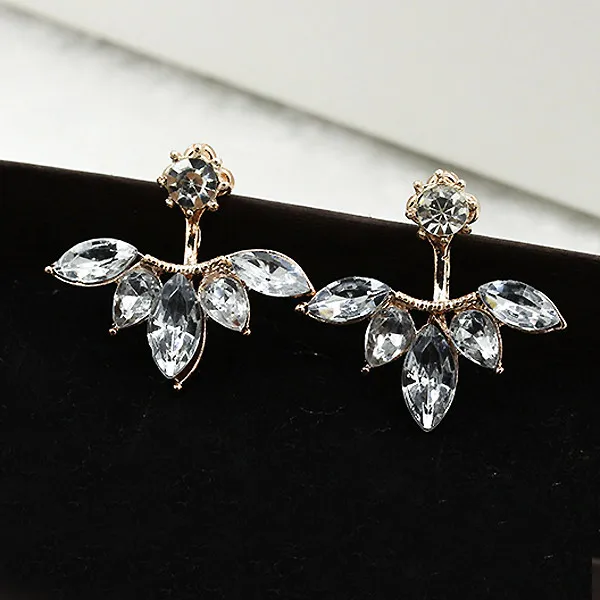 Серьги-гвоздики с кристаллами в виде листьев для женщин серебристые