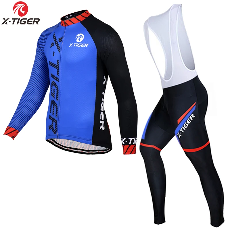 Jerseys and Bib Pant X-Tiger Зимняя Теплая Флисовая велосипедная майка с длинным рукавом велосипедная одежда Maillot Ropa Ciclismo Велоспорт Набор - Цвет: Jerseys and Bib Pant