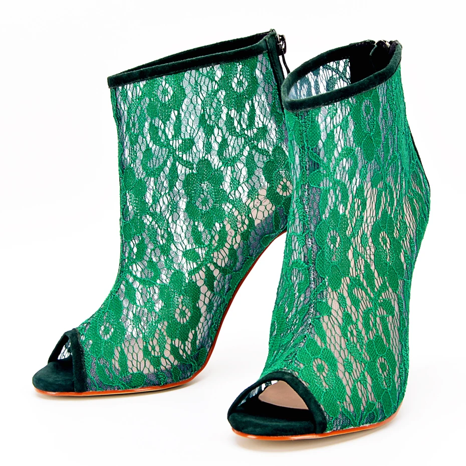 Silla Rulers Summer Spring Gladiator Sandals Women Peep Toe Boots Lace Hollow Out Thin High Heel Shoes Back Zipper Bootie Pumps |