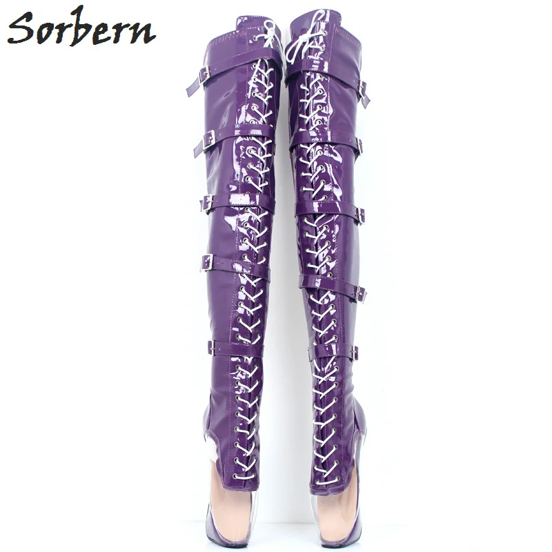 Sorbern Sexy Fetish Ballet Boots Heelless Transparent Toe Over The Knee Boots Unisex Crosss Dressing Shoes Custom Slim or Wide