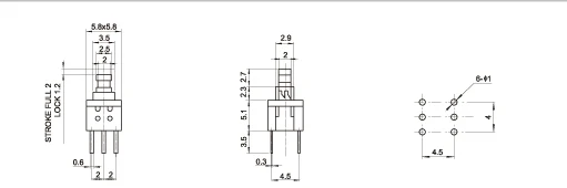10 шт., Однорядный кнопочный переключатель, 5,8*5,8 мм, 3 Pin, 5,8x5,8 мм (art.: 7acace09d) - 7acace09d