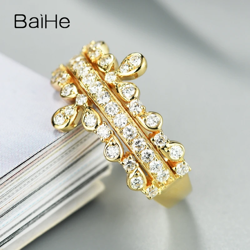 BAIHE однотонное 14K желтое золото 0.64ct H/SI круглые натуральные бриллианты Женские