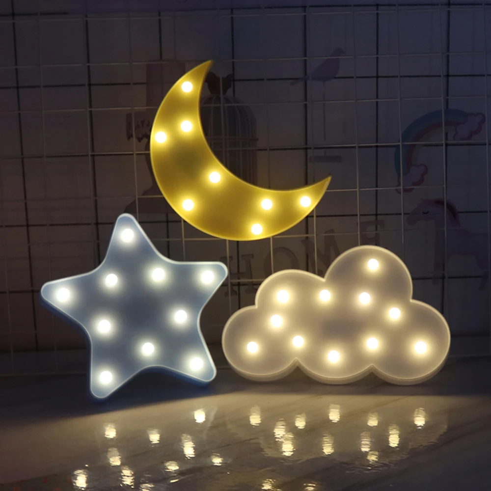 

3D LED Night Light Cute Star Moon Cloud Design Wall Desktop Ornaments Kids Nursery Lamp Christmas Bedroom Decoration