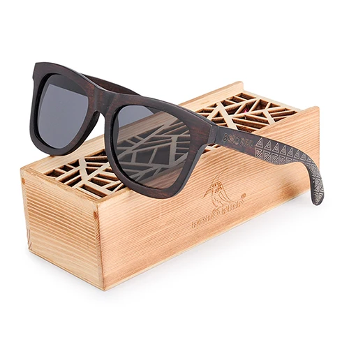 BOX2 BOBO BIRD Okulary Ebony Wood Солнцезащитные очки поляризованные серые линзы для мужчин и женщин очки с гравировкой дропшиппинг - Цвет линз: BOX2