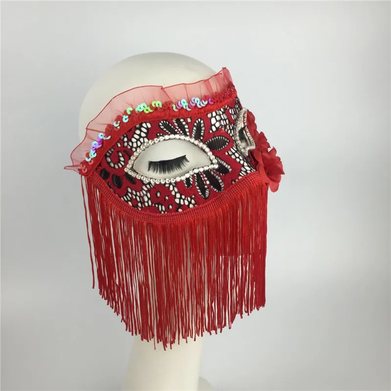 

Adult Halloween Masks Exaggerated Lace Tassel Mask Lady Make Up Party Veil Masks Stage Model Performance Wear Art Use B-9479