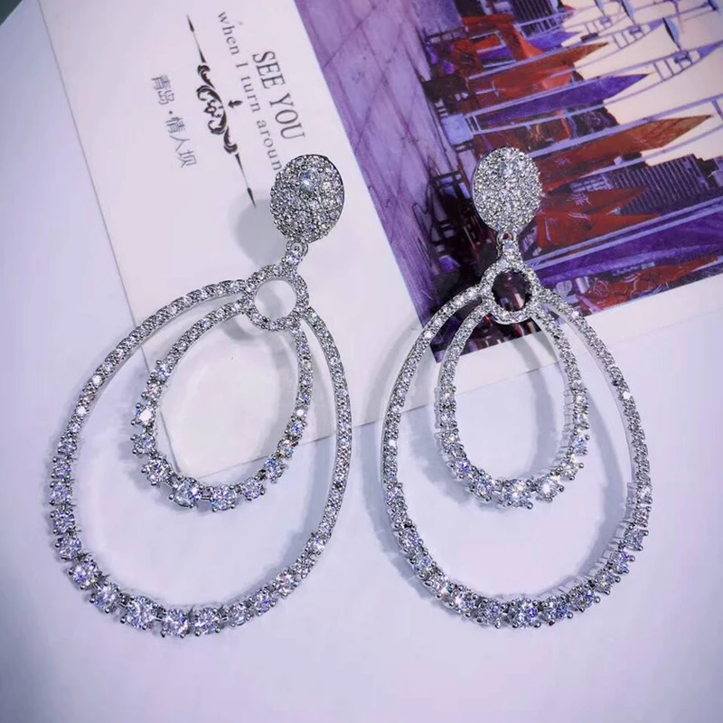 

HIBRIDE Top Quality Big Round Shape Drop Earring For Women Clear Cubic Zirconia Female Drop Earring Brincos Bijoux Gifts E-539