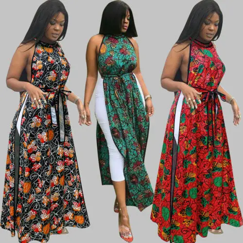 Sexy Women Boho Floral Bandage Sleeveless High Waist Slit Maxi Dress Summer Tops Ladies Long Dresses Female | Женская одежда